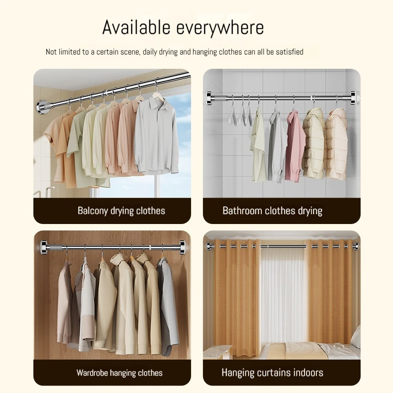 Multifunctional Extendable Rod Adjustable Stainless Steel Curtain Telescopic Pole Household Hanging Rod Bathroom Product 50-80cm
