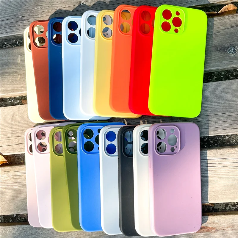 For iPhone 15 14 pro max Case Neon Liquid Silicone 13 XR XS Max Fluorescent Funda Cases for iPhone 12 11 Pro Max Lens Full Cover