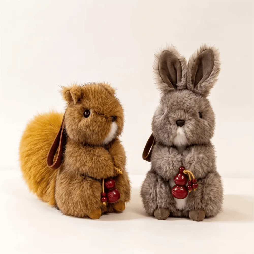 Plump Bunny Squirrel Bunny Keychain Soft Fluffy Pompon Bunny Keychain Mini Furry Rabbit Keychain Car Key Ring