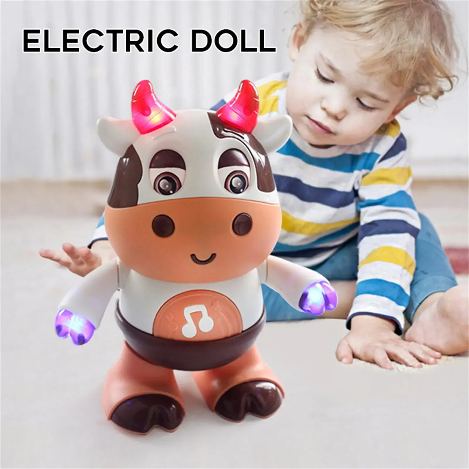 Música giratória inteligente de 360 graus com lembrancinhas leves e material escolar brinquedos robô de dança de vaca elétrica