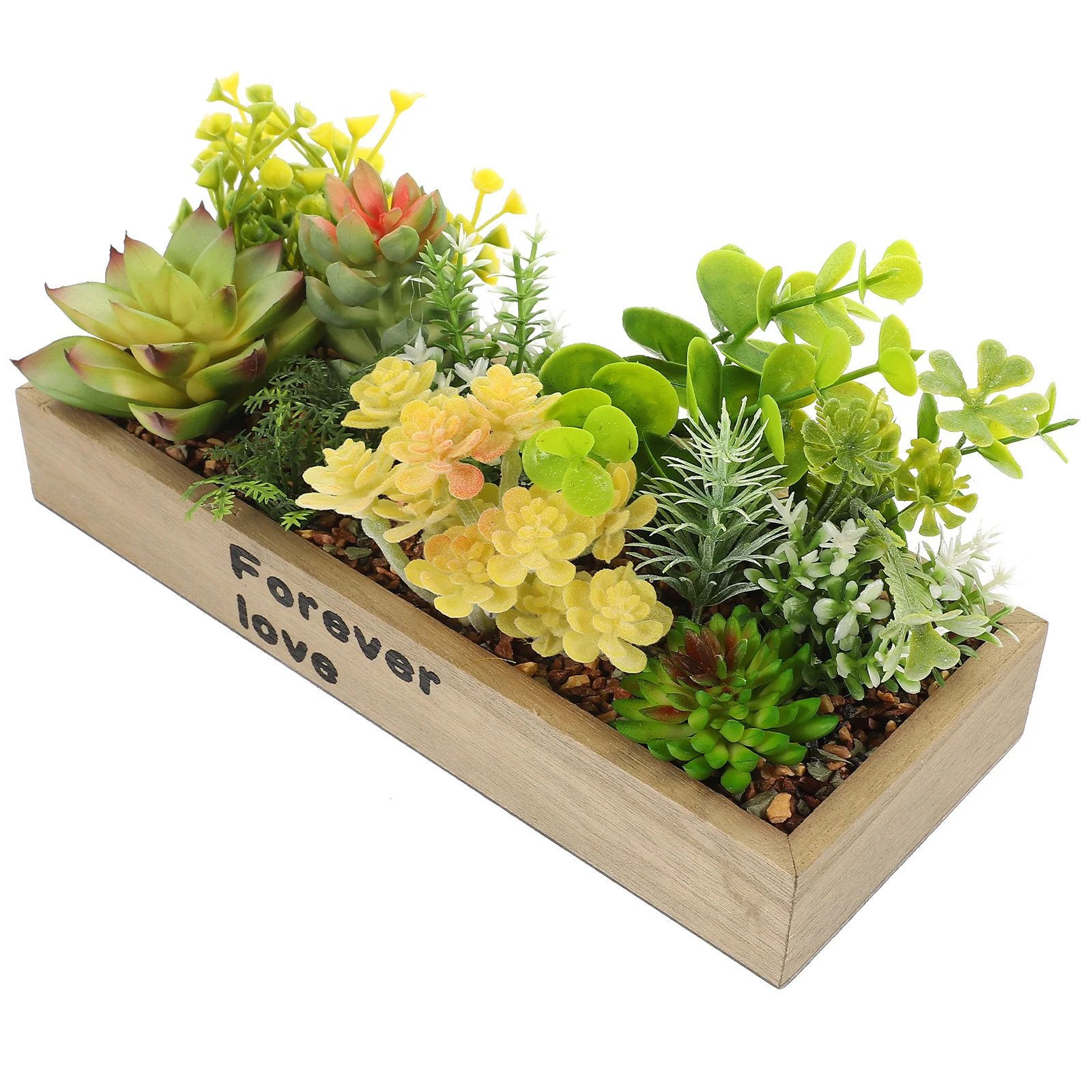 

Artificial Wooden Box Bonsai Simulation Potted Succulent Decorative Fake Plant Desktop Office Home Decor Green Plant Ornament