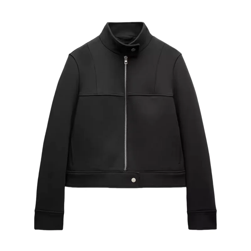 

Casual Metal Zipper Decorated f High Collar Long Sve Jaet ort Outerwear New Arrival Women's Faion Autumn Winter Coat