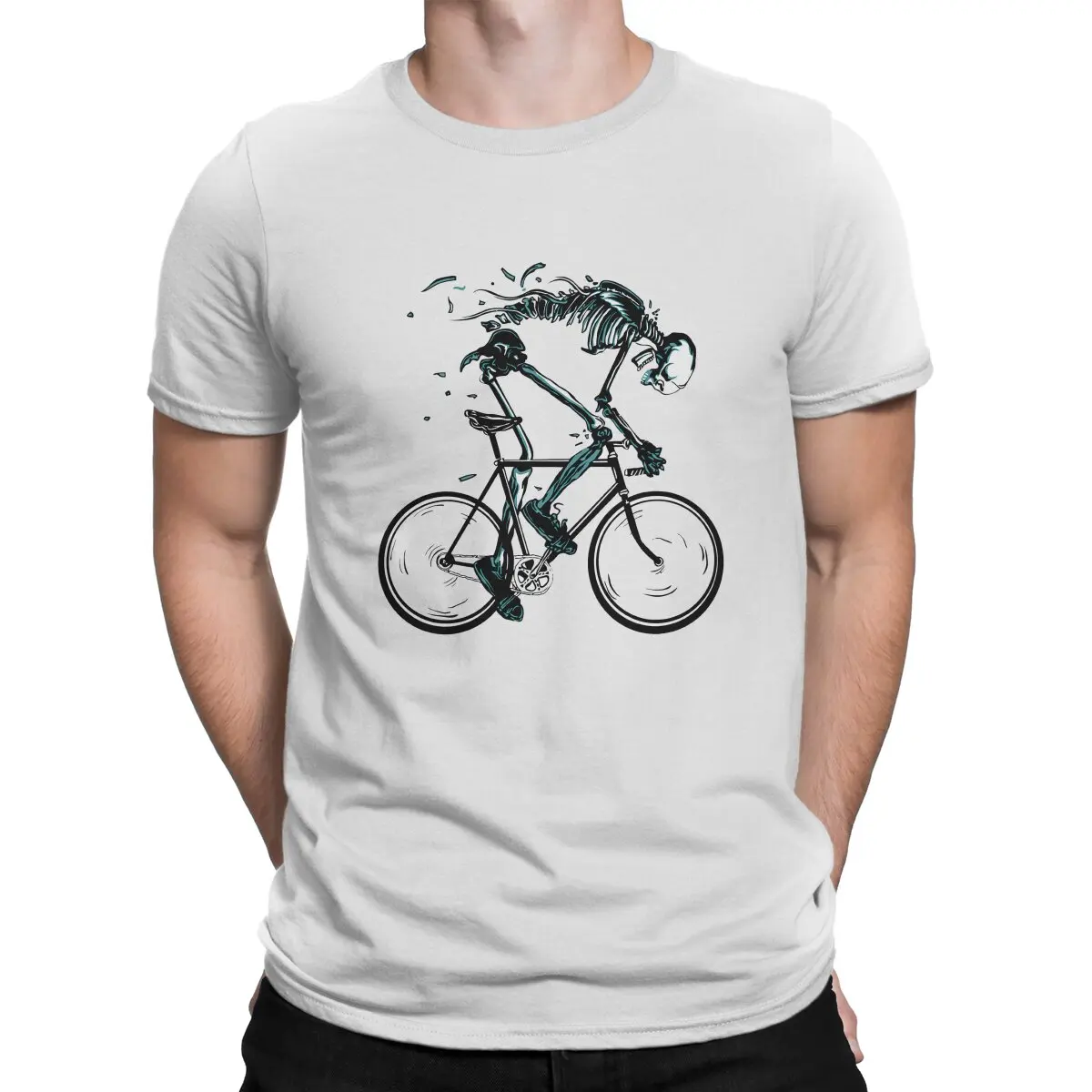 Cycling Sport Mountain Bike Man TShirt Bike to The Death Cool Skeleton Riding A Bicycle Polyester T Shirt