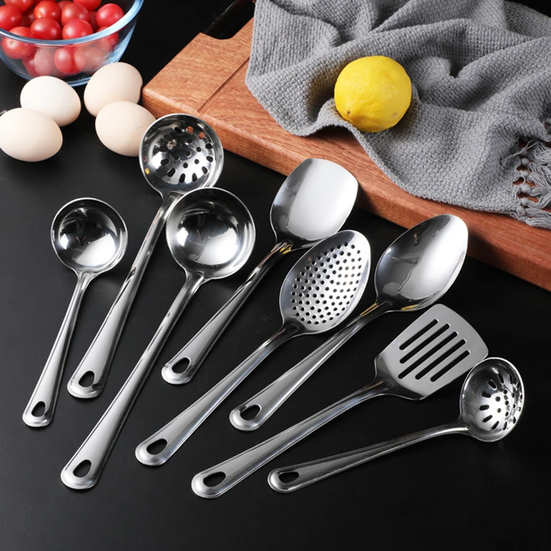 Stainless Steel Kitchen Cooking Pots Spatula Spoon Kitchenware Food Serving Tableware Rice Soup Scoop Colander Home Utensils