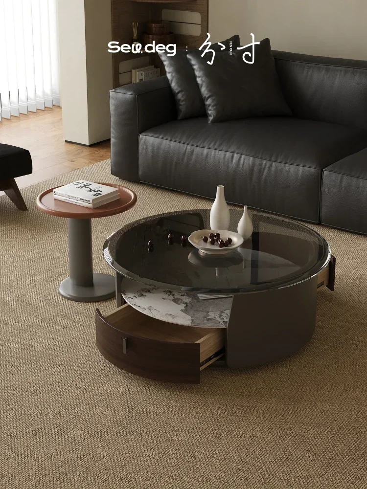 Stone Plate Coffee Table Combination Household round High-Grade Living Room Modern Minimalist Tea Table