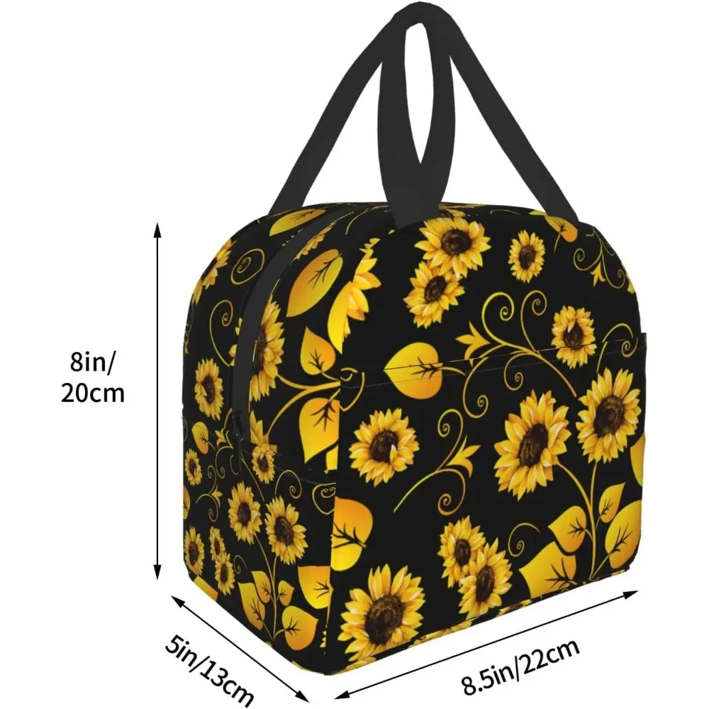 Sunflower Insulated Lunch Bag for Women Men Washable Cooler Tote Bag Reusable Lunch Box Lightweight for Office Work Picnic Beach