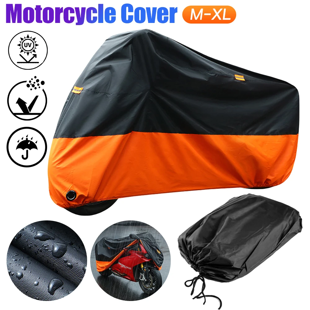 

All Season Motorcycle Cover M/L/XL/XXL Waterproof Dustproof Wear-Resistant Fabric Motorbike Cover Dust Rain UV Protector Cover