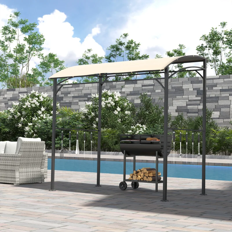 Gazebo/barbecue de jardin 215x150x220 cm. Équipé d'un auvent pour barbecue, d'un cadre en acier et d'un tissu en polyester, il est idéal pour diverses occasions de grillades en intérieur et en extérieur, telles que les réunions de famille, les barbecues dans la cour, le camping, etc.