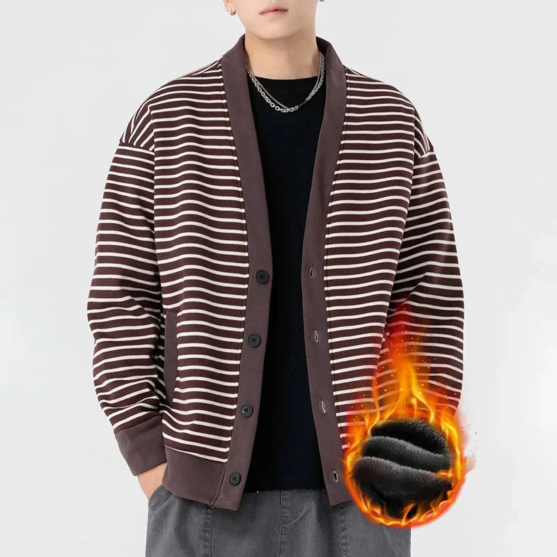 

BROWON Brand Knitted Cardigan Men Top 2025 Thicken Fleece Autumn Winter Casual Sweaters Man Fashion Solid Clothing Male