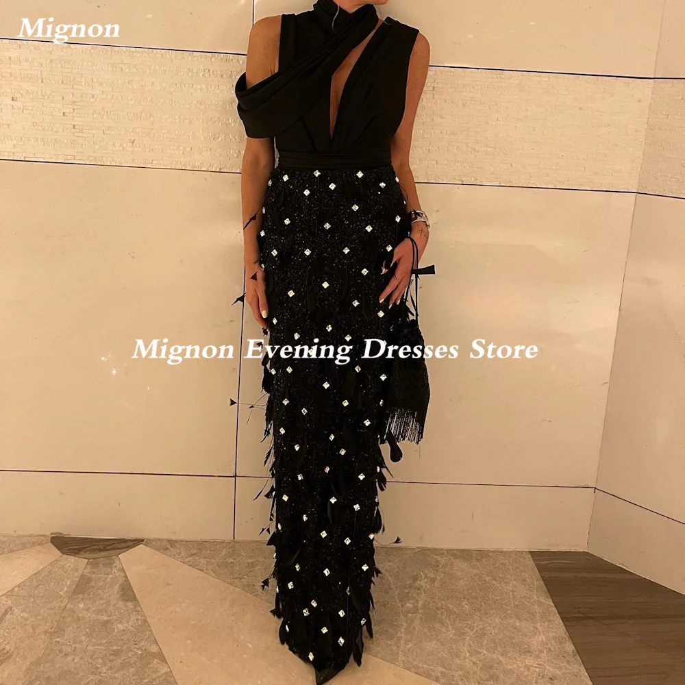 

Mignon Satin Mermaid V-neck Ruffle Appliques Sequins Prom Gown Floor-length Elegant Formal Evening Party Dress for Women 2023