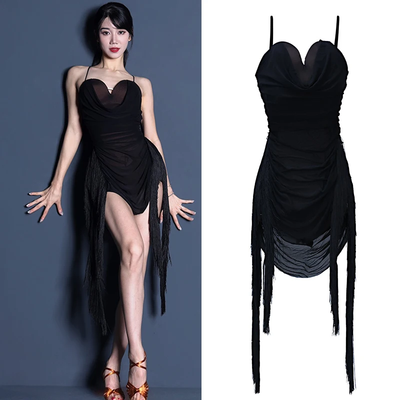 

New Latin Dance Dress For Women Sexy Backless Fringed Clothes Adult Chacha Rumba Tango Latin Dance Competition Dresses DN16921