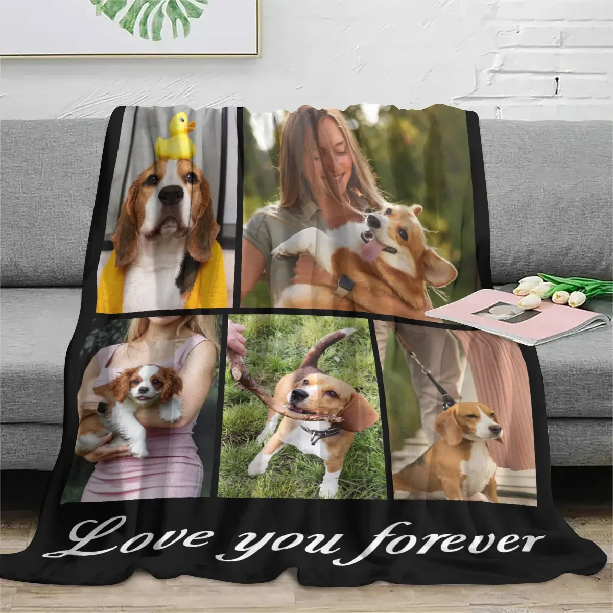1Pc Custom Five-Grid Photo Frame with Eternal Love Theme Personalized Blanket to Witness Love and Gift to Your Loved One - High-