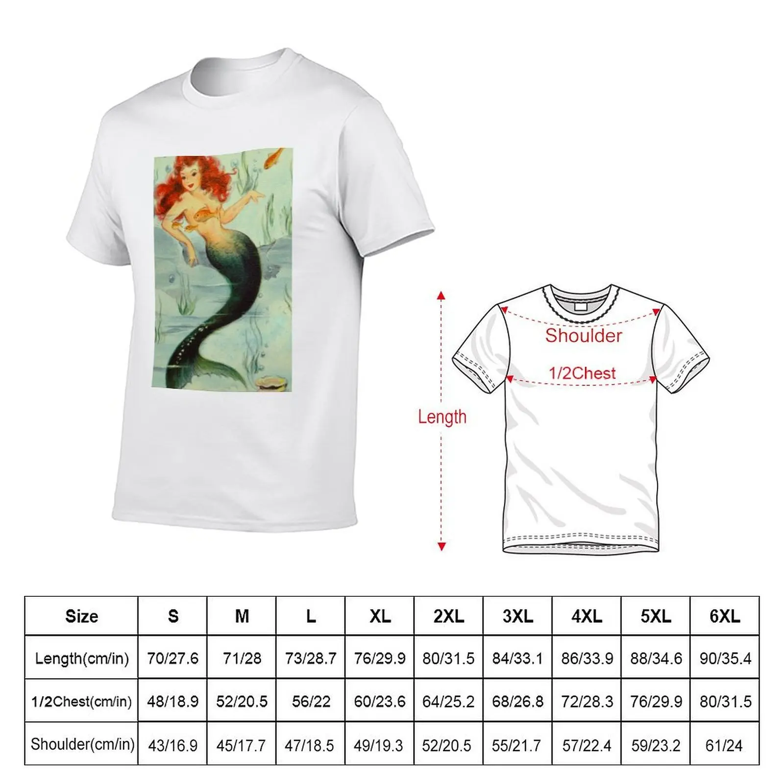 Red Head Mermaid Vintage Painting ReMastered American Artist Beach lover T-Shirt