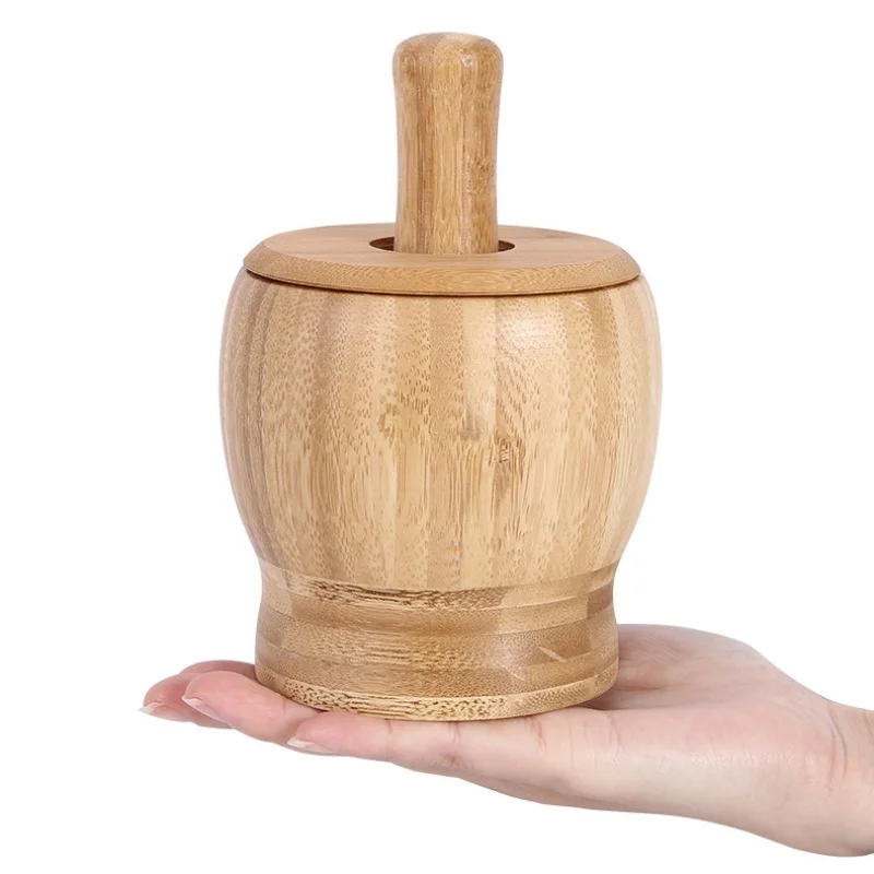 

New Bamboo Mortar and Pestle Set, Garlic Grinder, Herb Spice Masher, Seasoning Crusher, Kitchen Tool for Mash Spices Pepper