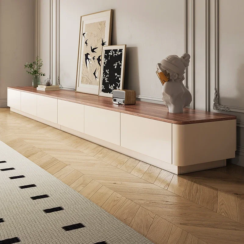 Solid wood antique floor-to-ceiling TV cabinet coffee table combination, living room household small apartment French retro TV