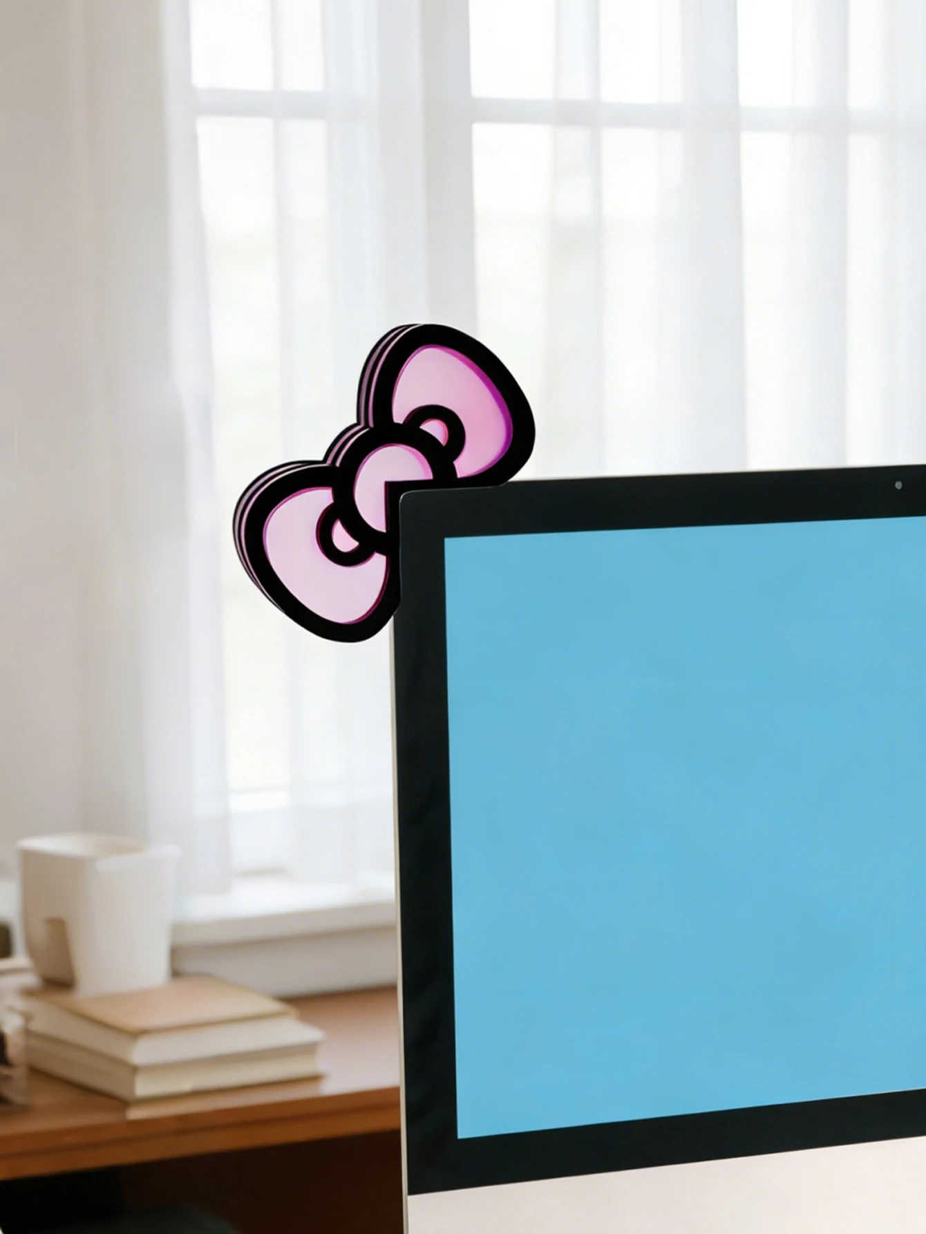 Niedliche Computer-Monitor-Dekoration, rosa Schleife, Katzenohrform, Ornamente, Kawaii-Desktop-Dekoration für PC, Laptop, Zimmer, Schreibtisch, Dekoration, Mädchen-Geschenk – Detail 16