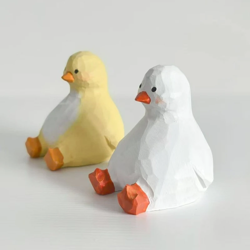 مجموعة البطريق الممتلئة منحوتة يدويًا من الخشب الحرفي لتزيين السيارة هدية مهرجان الجدة للتماثيل الخشبية المصنوعة يدويًا لصديق