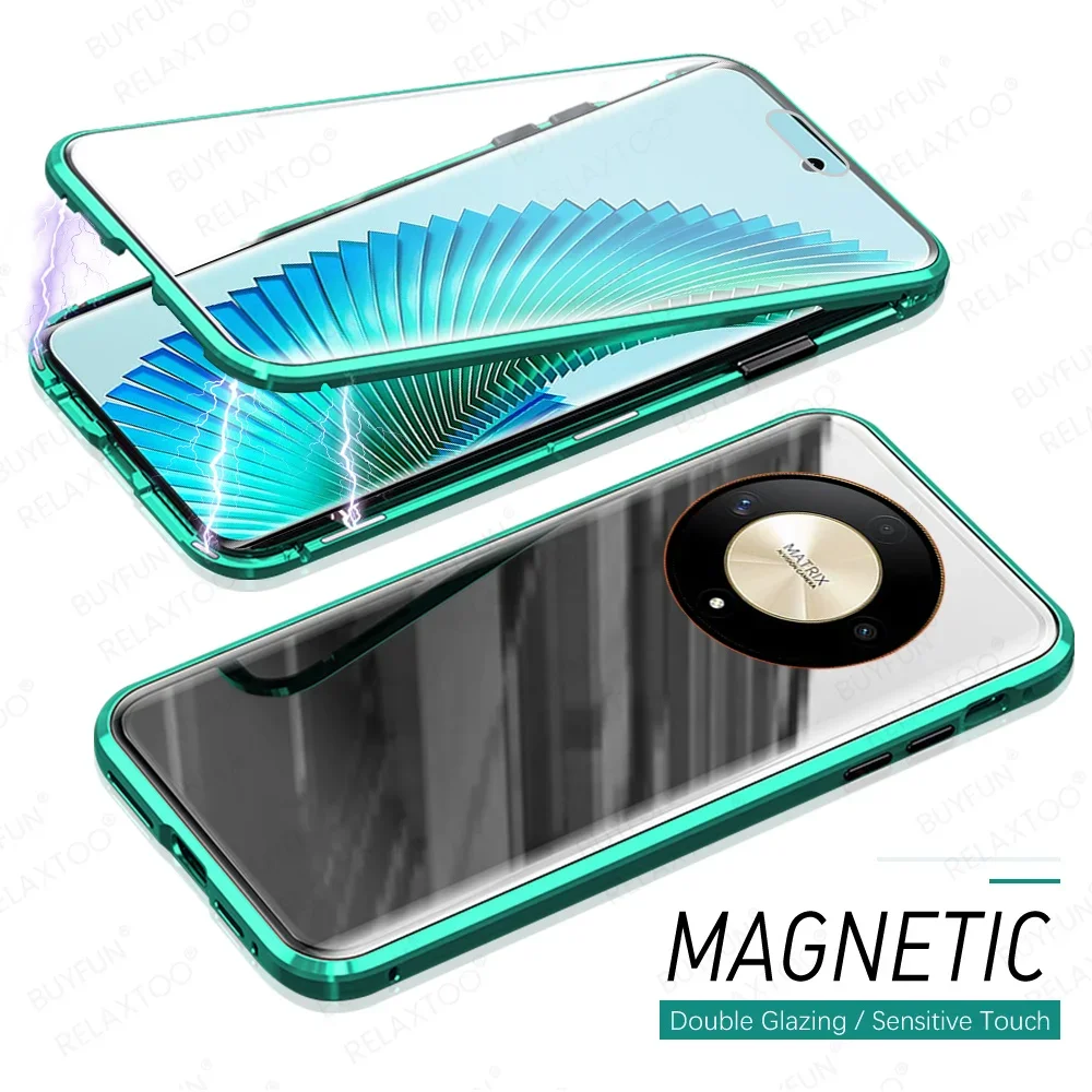 360° Magnetic Double-Sided Protection Cover for Honor 200 100 Magic6 5 4 Lite X50 X40 X9b X9A 70 60 Back Glass Metal Frame Case