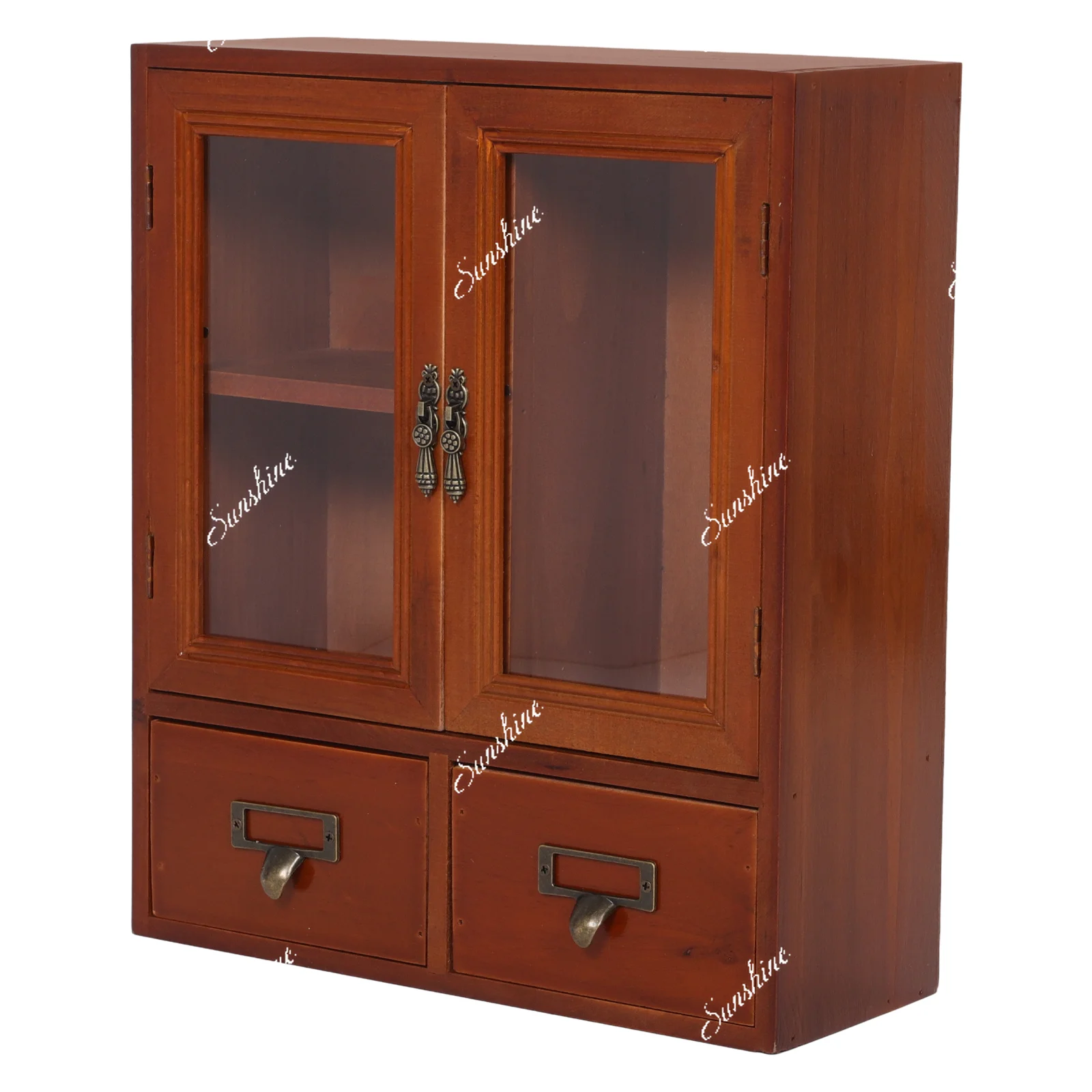 Blue Double Doors Retro Wall Wooden Cabinet Storage Box Display Countertop Furniture Kitchen Living Room House Wall Mount