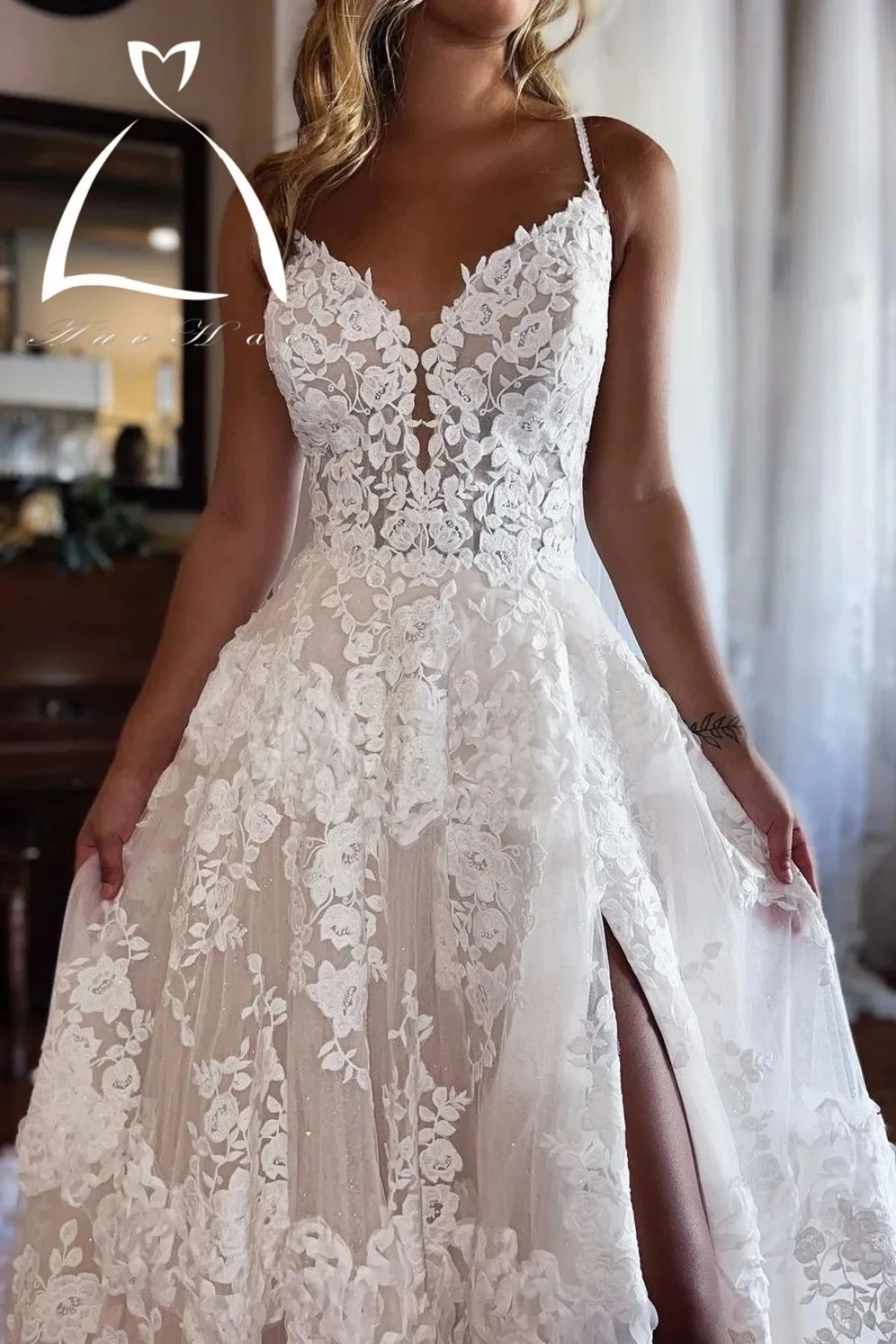 Gorgeous Wedding Dresses Bridal Gown Spaghetti Straps Sleeveless Lace Applique Tulle Ruched Custom Plus Size vestido de novia