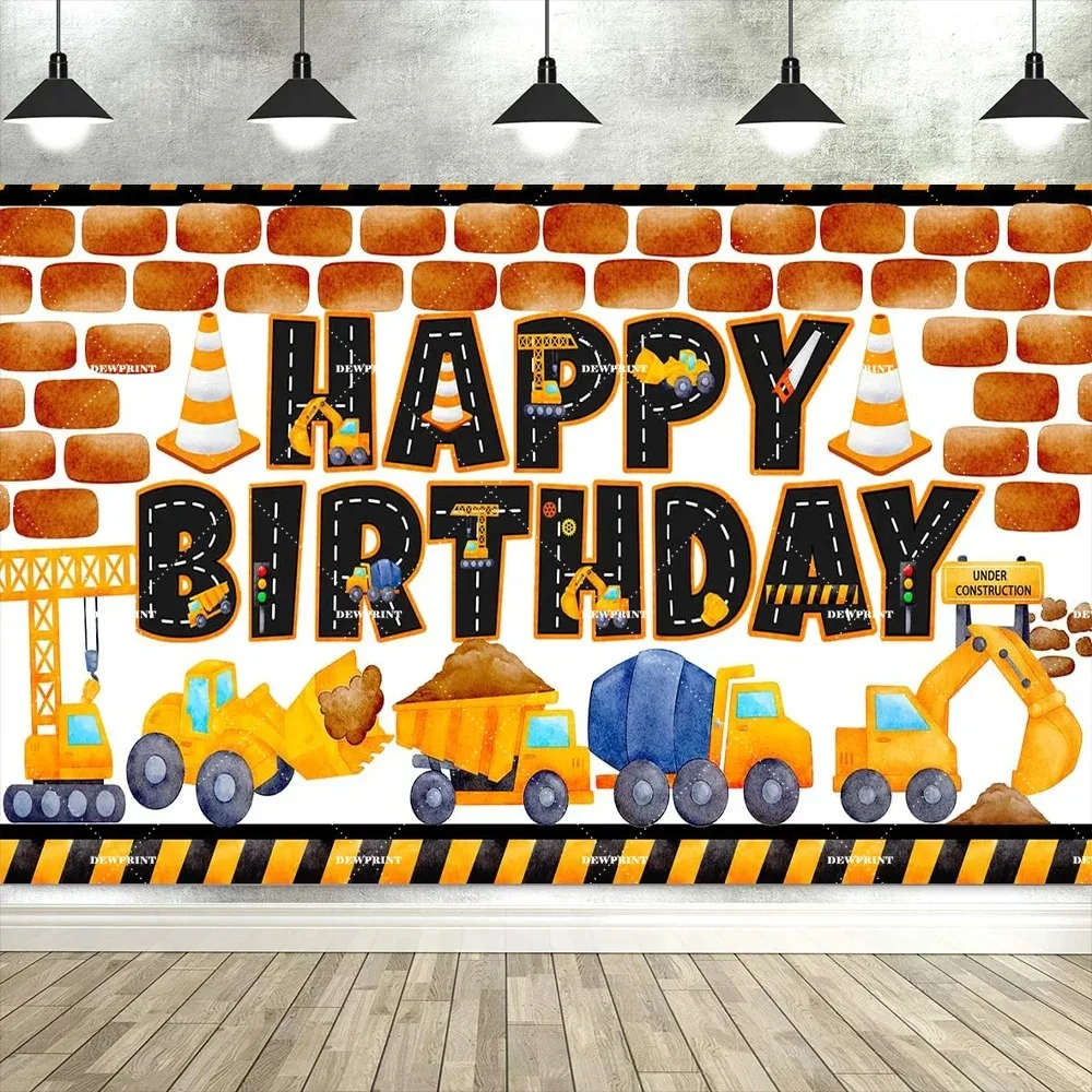

Construction team excavator themed birthday party banner Backdrop, children's birthday party photography studio background props