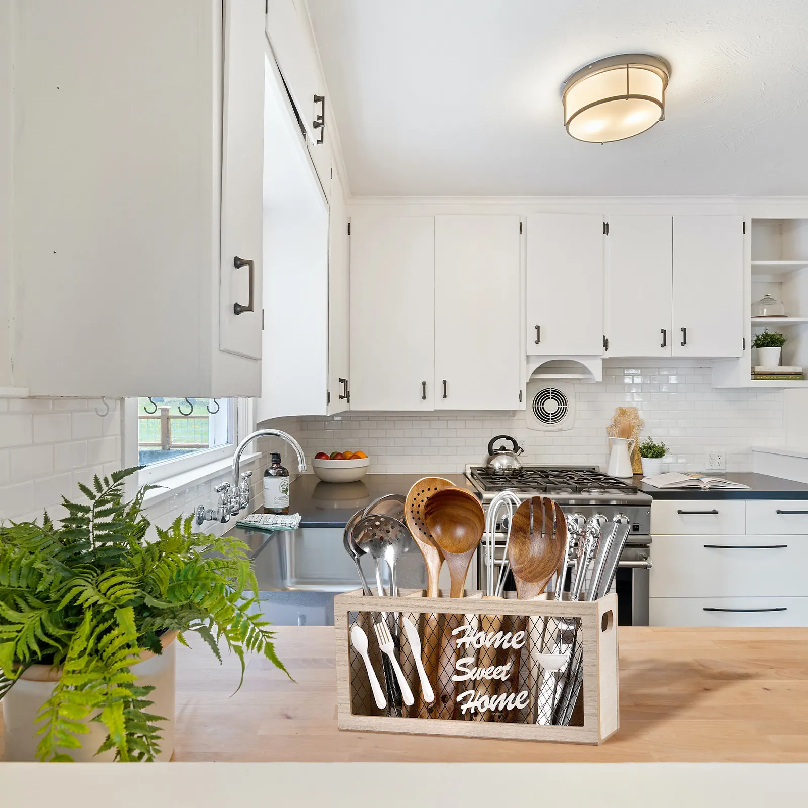 

Деревянный органайзер для столовых приборов в деревенском стиле, подставка для кухонных принадлежностей с четырьмя отделениями, держатель для хранения столовых приборов на столешнице