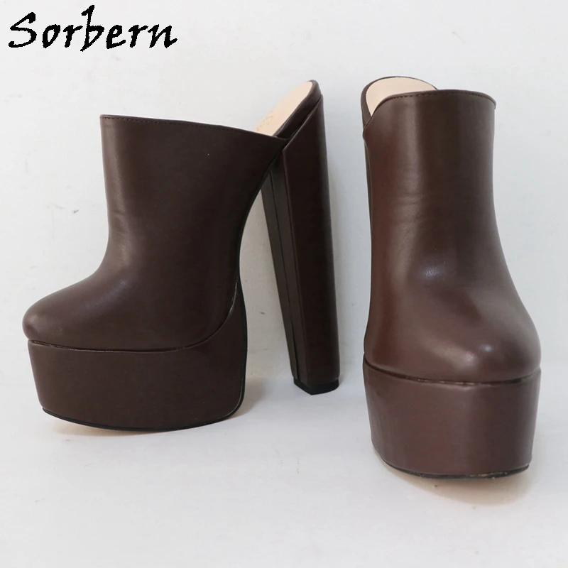 Sorber Coffee Matte Slip On Women Pump Mules 20Cm Block tacco alto chiuso punta tonda Platform Shoes Chunky Heeled Custom Color