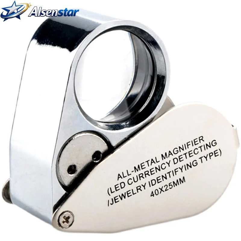 40Xmetal magnifying glass is used toidentify antiquestamps,jewelry,diamonds,feather beanswith LED light folding magnifying glass