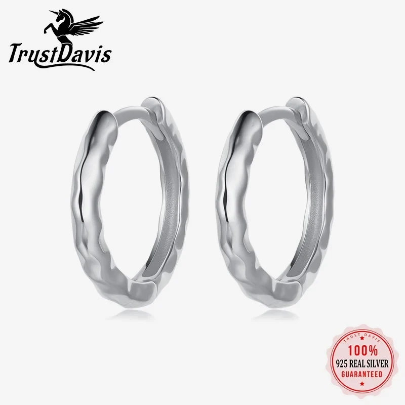 

TrustDavis Genuine 925 Sterling Silver Vintage Irregular Hoop Earrings Women Fashion for Girls Anniversary Fine Jewelry LB521