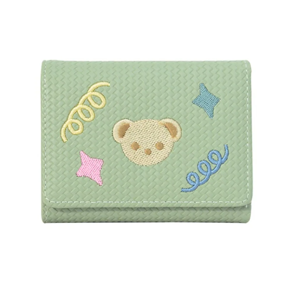 

Cute Cartoon Women Short Wallet Star Embroidery Three Fold Wallet Bear Multi-card Slot PU Leather Coin Purse Girl