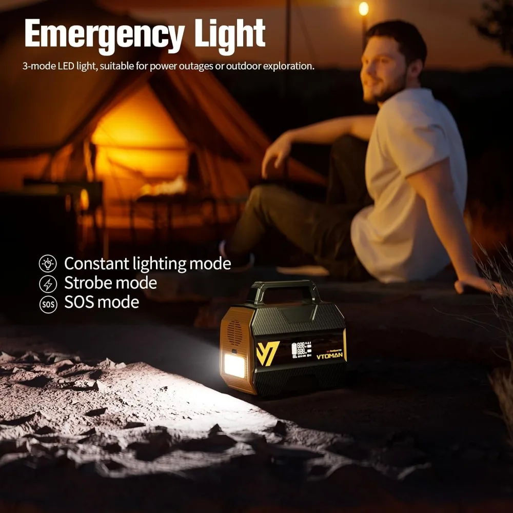 مولد طاقة شمسية محمول بقدرة 300 وات مع بطارية LiFePO4 بقدرة 230 وات في الساعة، و3000 دورة، ومحطة طاقة USB-C بقدرة 100 وات