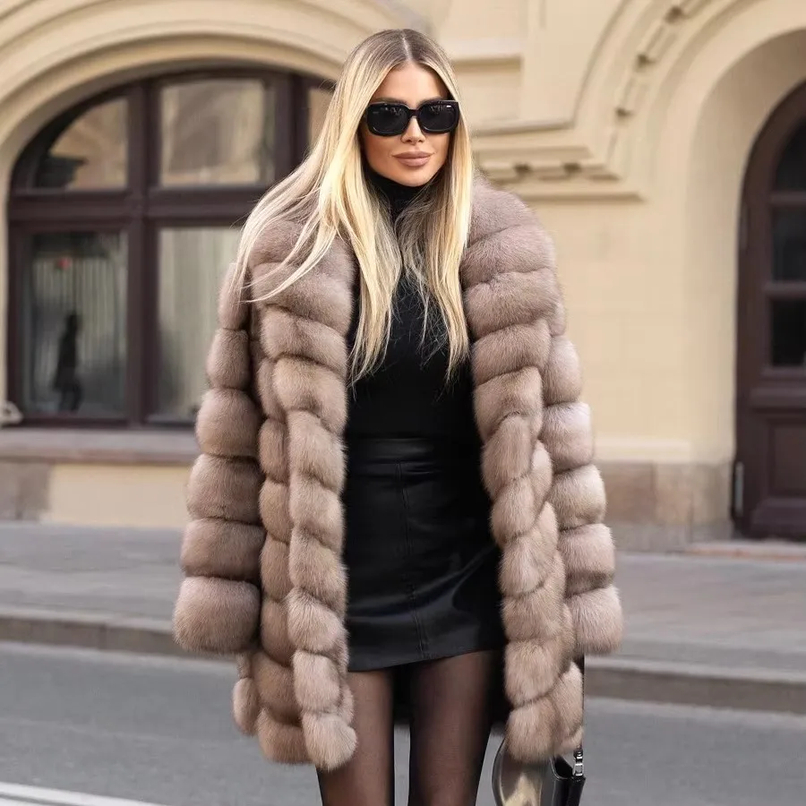 Natural Fox Fur Jacket Women Real Fur Coat Genuine Fox Fur Coat With Turndown Collar Women's Winter Coat Luxury High Quality