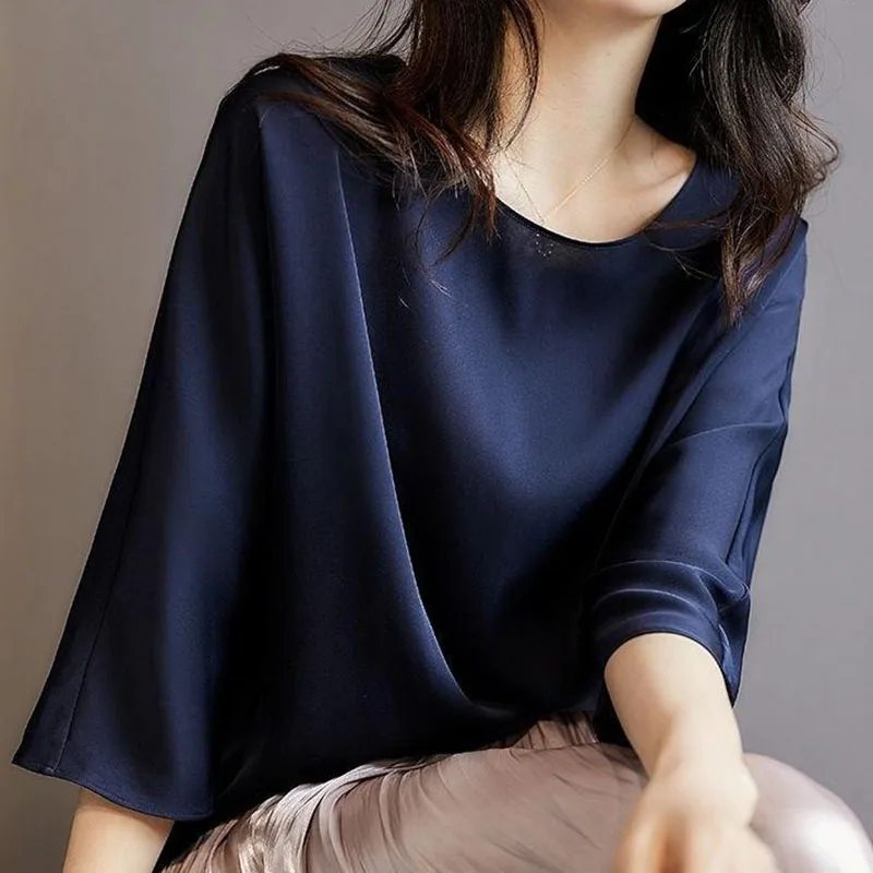 Silk Thin Short Sleeve Tees Korean Style Silky Slip Women Tops Summer Clothes Elegant Black White Solid Loose T-shirt Casual 4XL