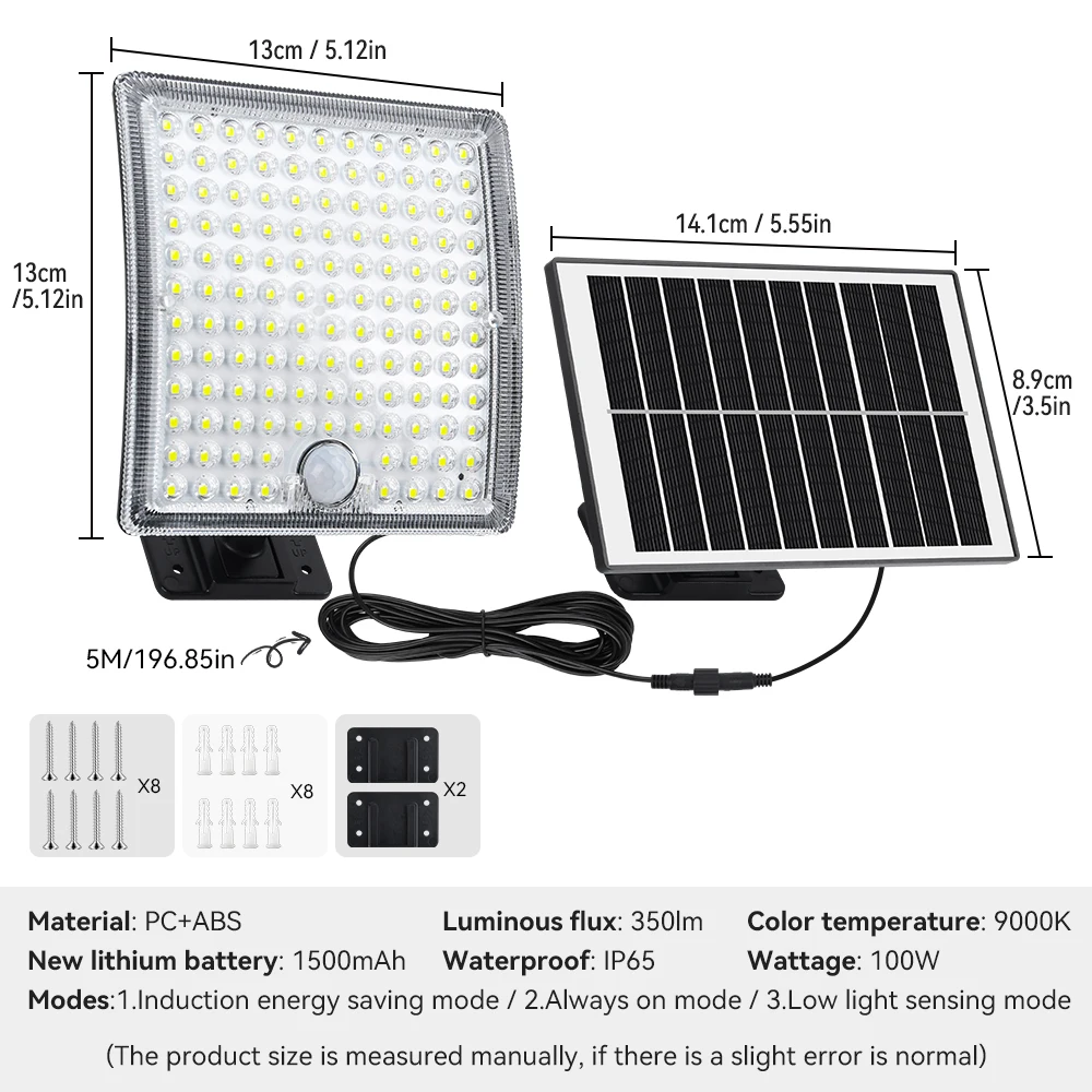 2 Stück 234LED Solar-Wandleuchte IP65 Wasserdicht Bewegungssensor Flutlicht Außen Split Sicherheitsbeleuchtung Lampe für Terrasse, Hof, Garage – Detail 20