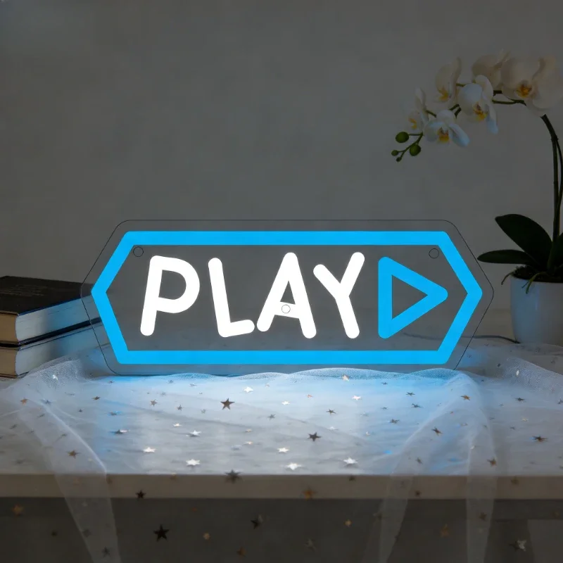 

Play Neon Sign LED Night Light USB Music Video Media Button Aesthetic Wall Art Desk Lamp for Bedroom GameRoom Studio Decor Gift