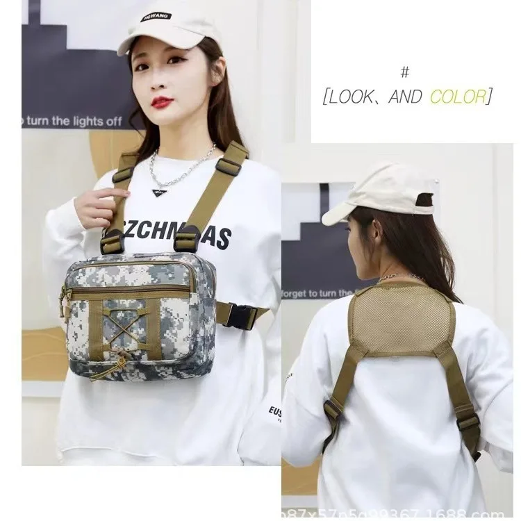 

Wear-resistant Oxford fabric double-shoulder tactical vest bag, multi-functional workwear chest bag, women's vest crossbody bag