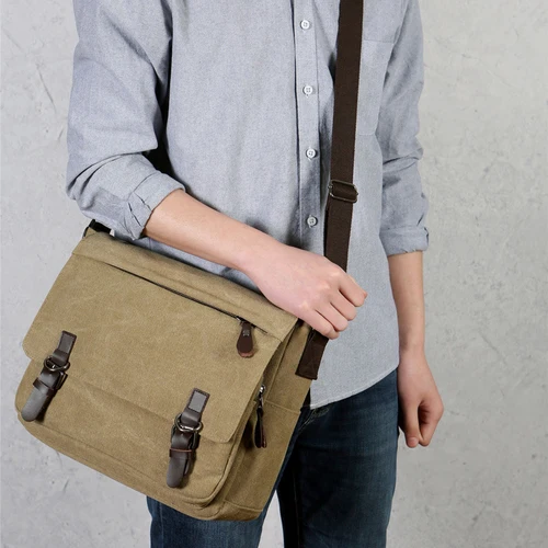 Imagen 2 del producto Scione, bolsos de lona para hombre, bolsos cruzados informales multifunción, bolso de hombro con cremallera sólida, bolso de viaje con solapa para hombre