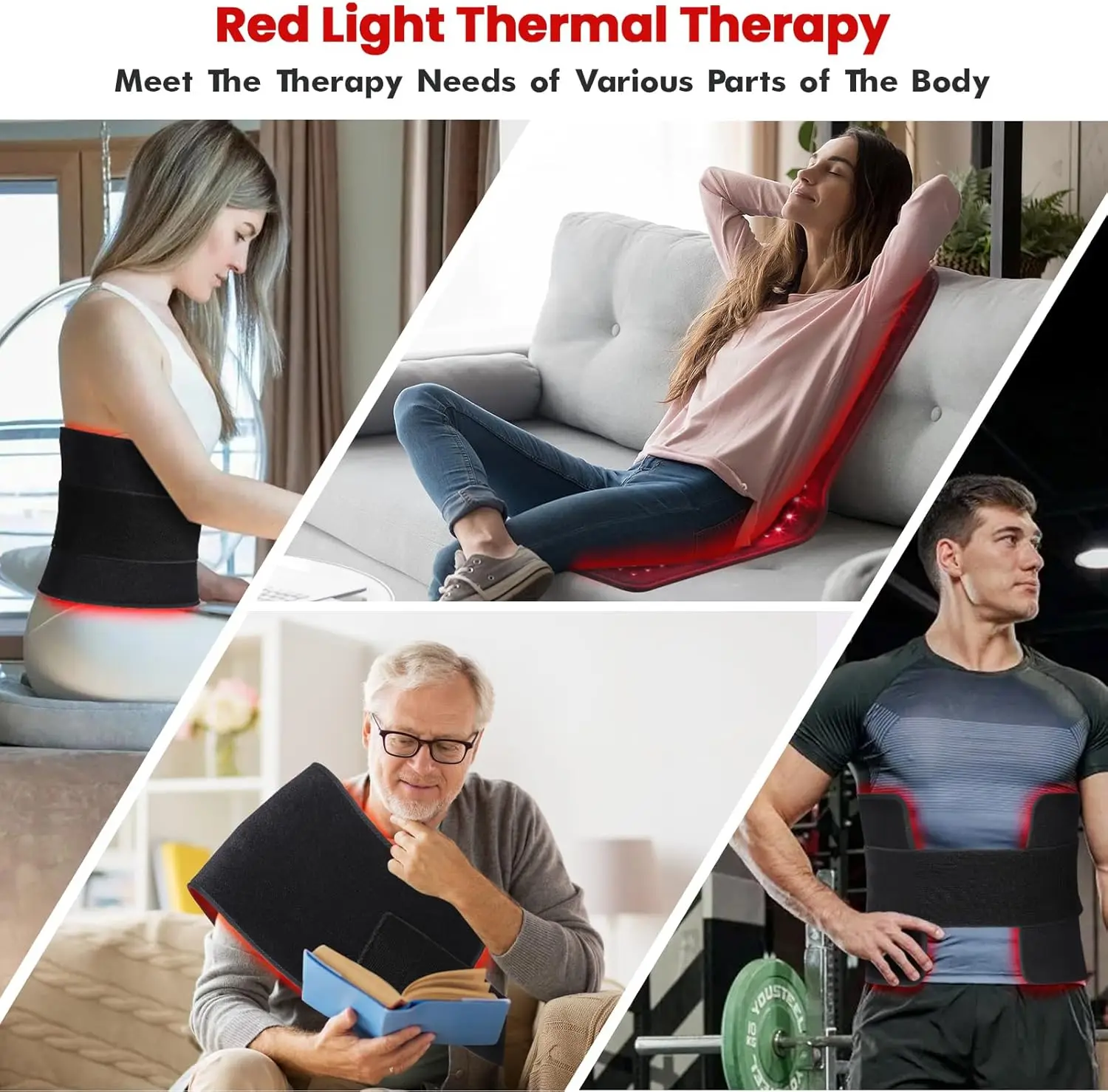 Cinto de terapia vermelho e infravermelho, envoltório vestível, grande aquecimento, 660nm, 850nm, almofada, led, dispositivos de beleza para rosto, corpo, cintura, músculo articular