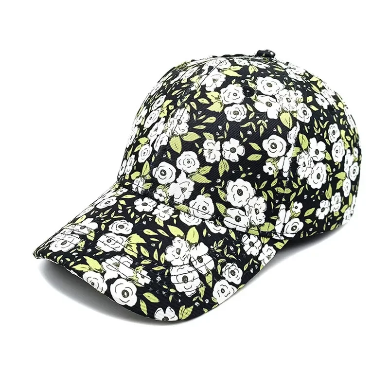 

Polyester Flower Print Casquette Baseball Cap Adjustable Outdoor Snapback Hats for Women 27