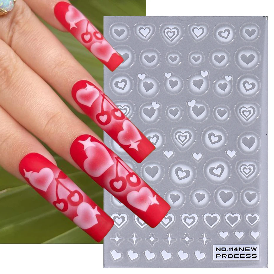 3D Hollow Love Heart Nail Stickers Airbrush Gradient Effect Translucent Star Sliders Y2K Charm Manicure Drawing Valentine Decals