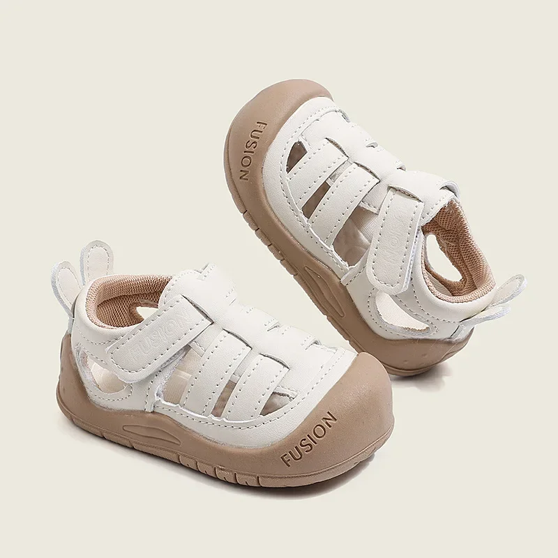 Summer Boys Girls Hollow Breathable Beach Sandal Children Soft Sole Non-Slip PU Leather Shoe Kid Casual Water Shoe Casual Sandal
