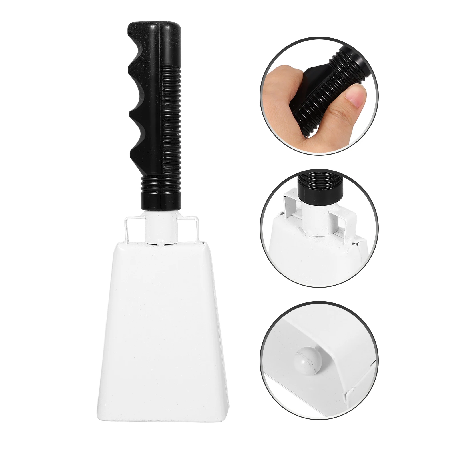 

White Cowbell Sound Generator with Handle for Sports Cheering Drum Accessory Musical Instrument Toy Metal Cowbell Shaking