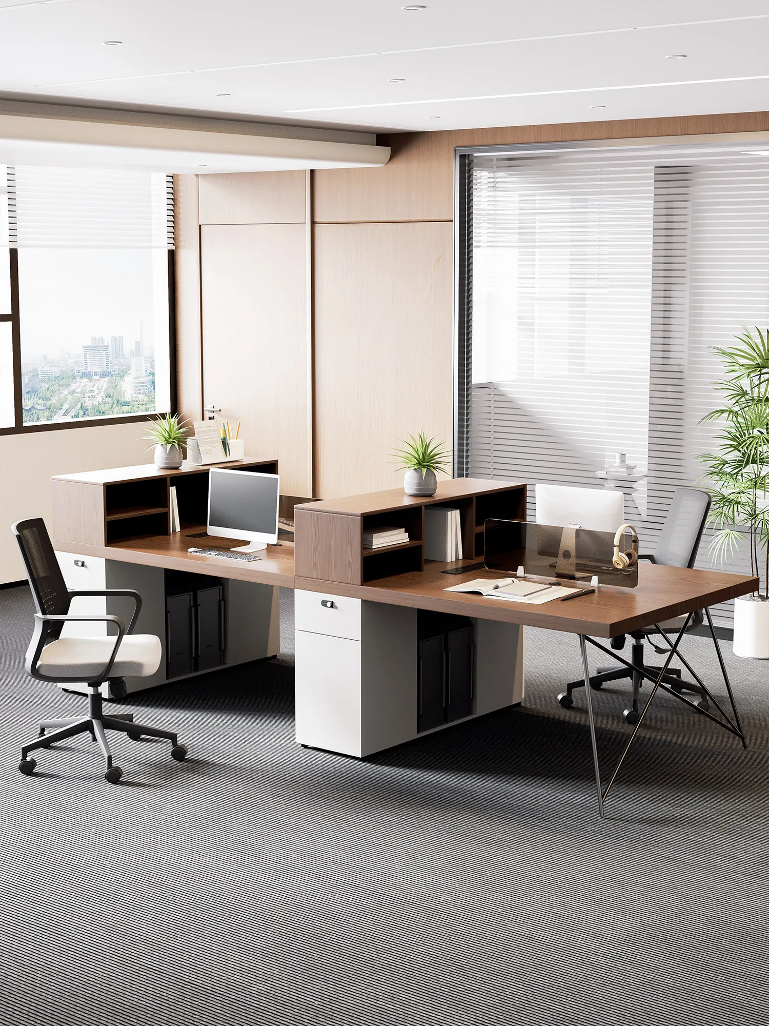 YJQ modern simple solid wood desk booth office staff table and chair combination four people