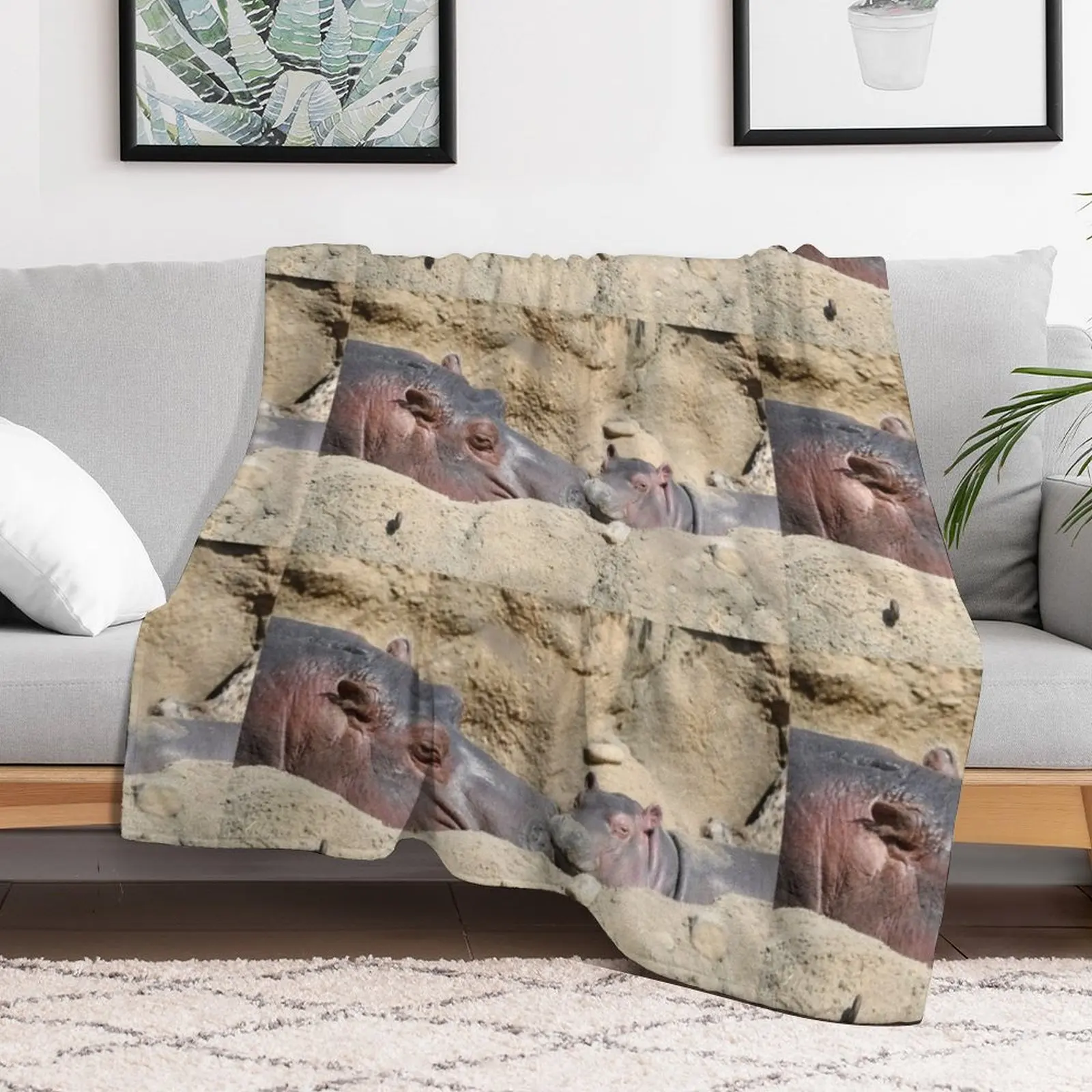 Hippos Bibi and Baby Fritz at the Cincinnati Zoo Throw Blanket Plush Luxury Throw Extra Large Throw Decorative Blankets