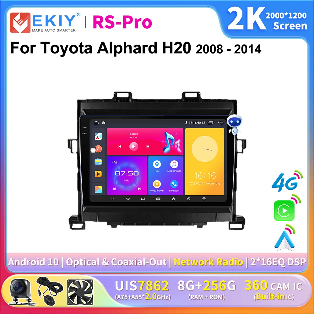 EKIY 2K Screen CarPlay Radio For Toyota Alphard H20 2008-2014 Android Auto 4G Car Multimedia Player Stereo Ai Voice GPS 2Din DSP