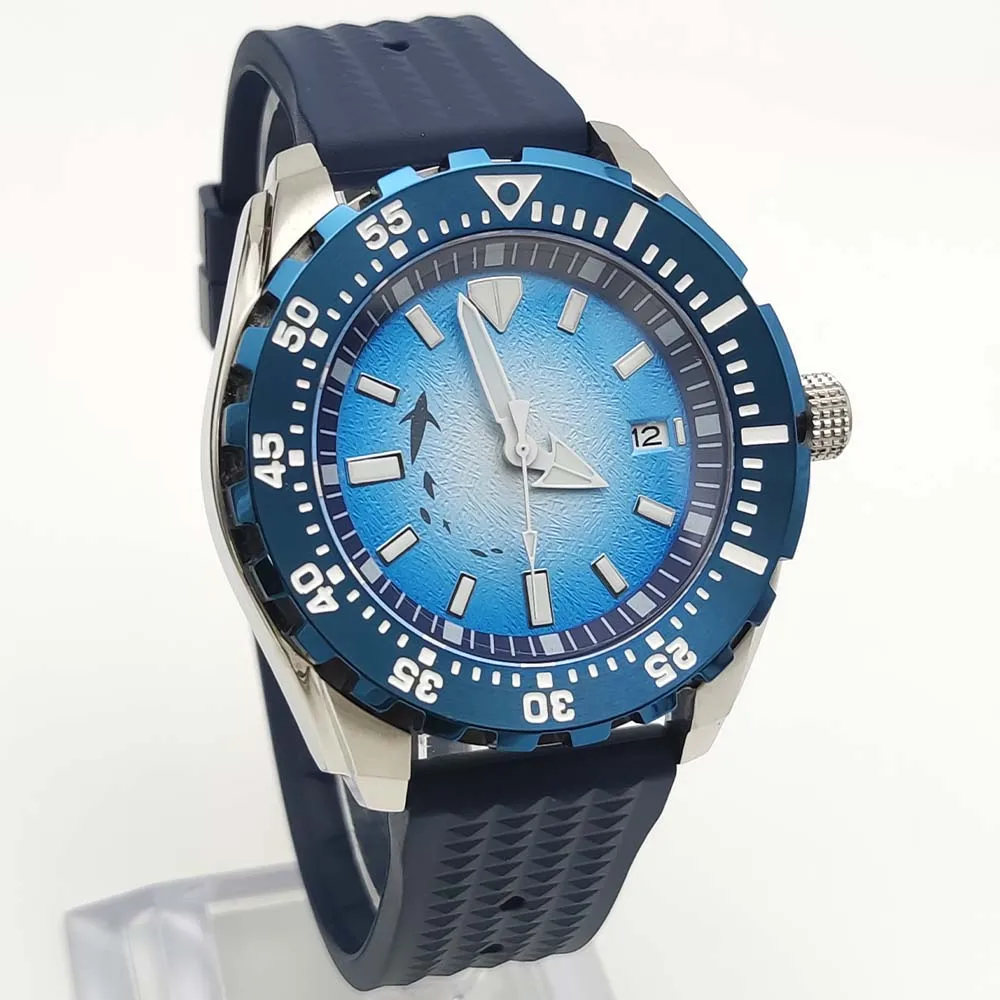 NH35 Date Display Blue Gradient Sterile Dial Sapphire Glass 44mm Stainless Steel Automatic Men\'s Watch Single Rotating Bezel