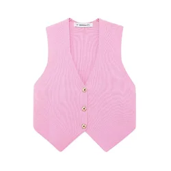 TRAF Top Women Spring Summer 2024 Tanks&Camis Cropped Vest Top Ladies Fashion Casual ELegant Sleeveless Pink Tank Vest Tops