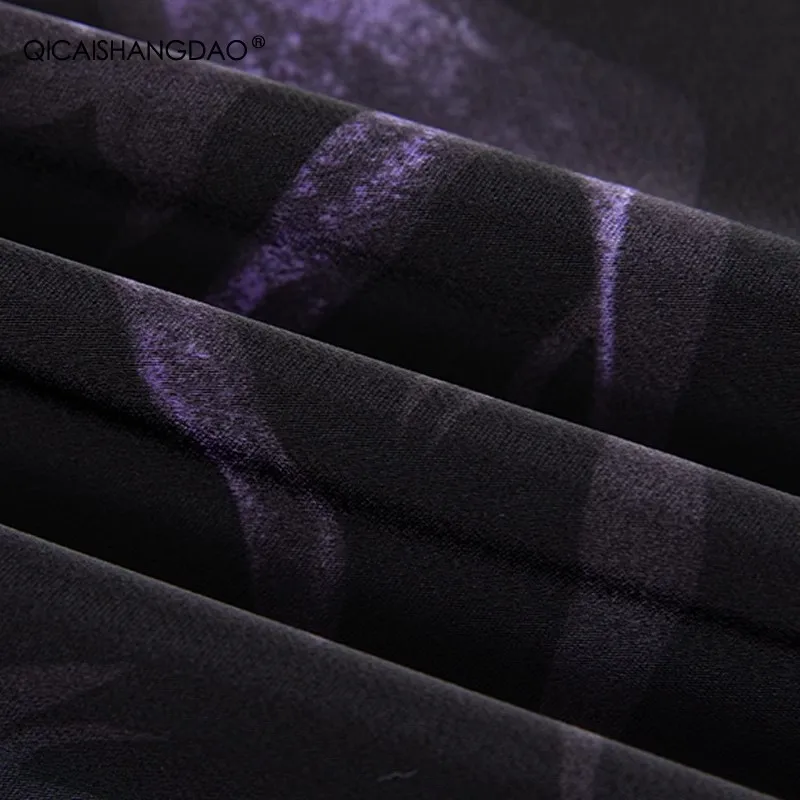 กระโปรงทรงดินสอผ้าซาตินสำหรับผู้หญิง สีม่วงลายดอกไม้ เอวยางยืด ความยาวปานกลาง เหมาะสำหรับฤดูใบไม้ผลิและฤดูใบไม้ร่วง