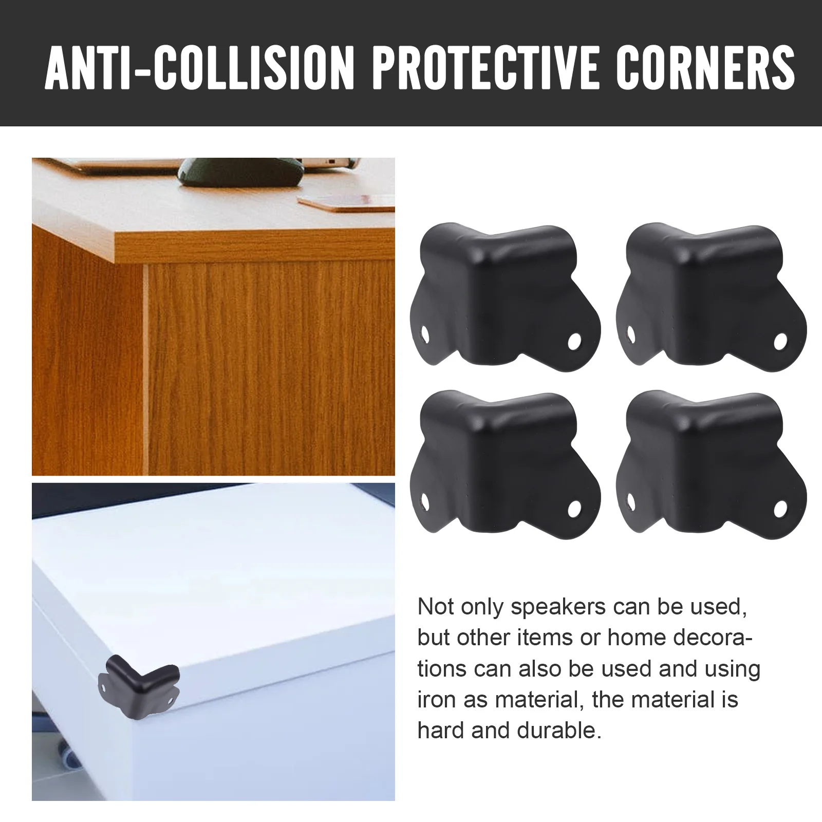 

16Pcs Black Iron Speaker Corner Protectors Heavy Duty Anti Collison Guards for Cabinet Furniture Edge Safety Cover