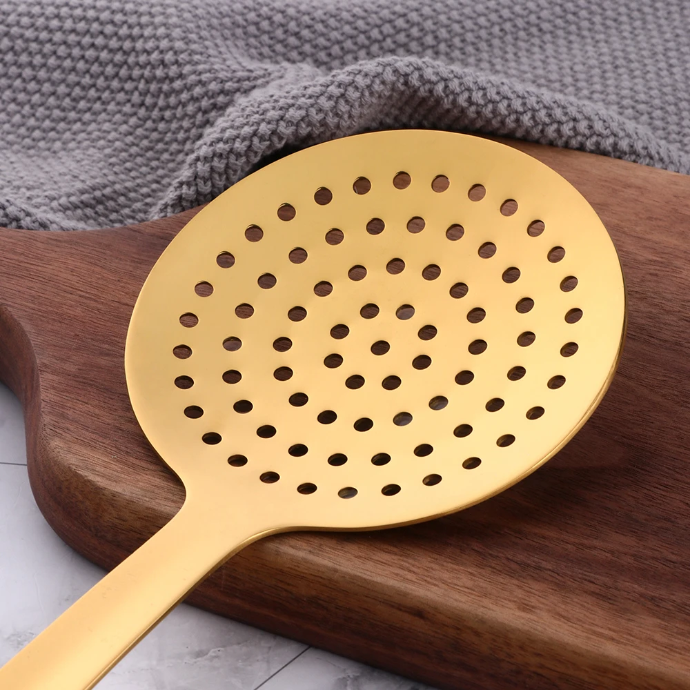 1PC Stainless Steel Long Soup Spoon Cooking Utensils Gold  Metal Polish Skimmer Colander Ladle Cake Shovel Spatula Kitchenware